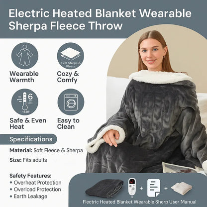 Wearable Electric Heated Throw Blanket for Adults - Winter Warmth