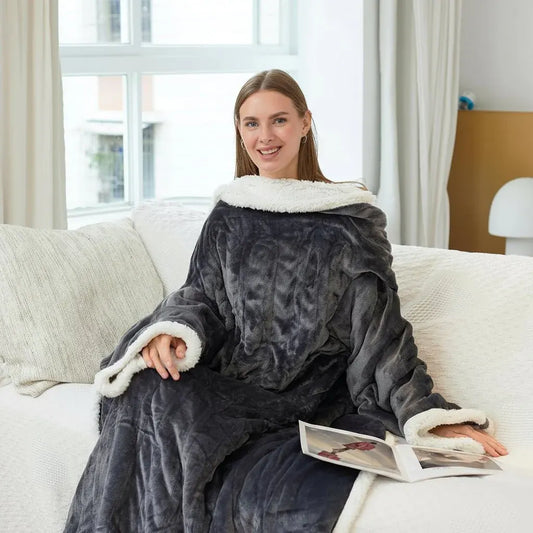 Wearable Sherpa Fleece Heated Throw Blanket for Adults