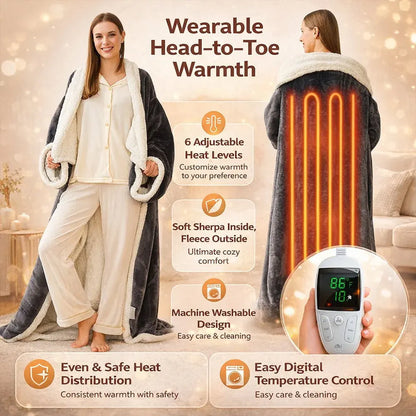 Wearable Sherpa Fleece Heated Throw Blanket for Adults