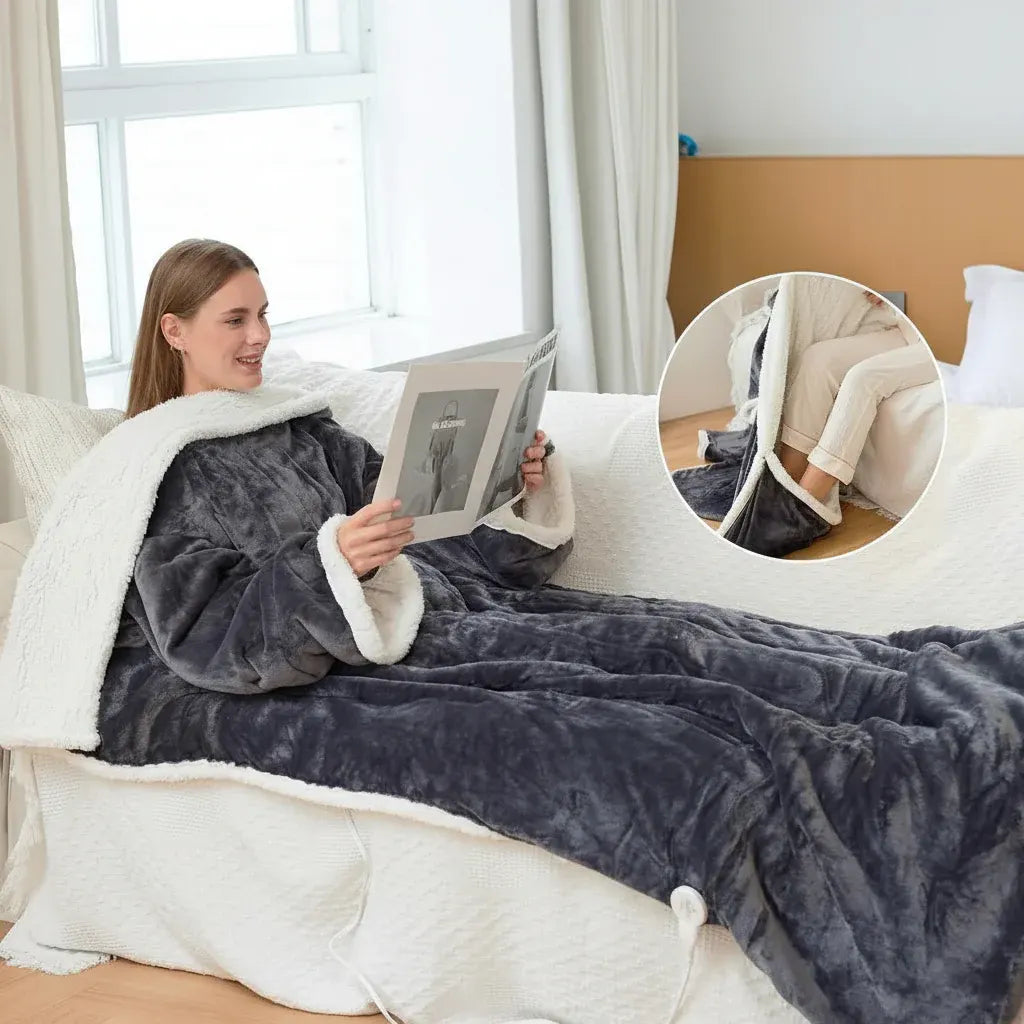 Wearable Sherpa Fleece Heated Throw Blanket for Adults