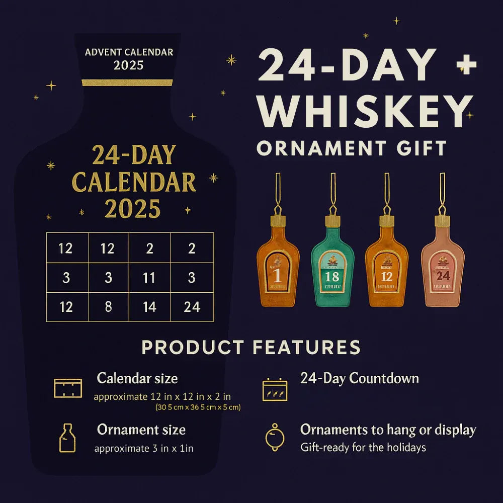 Whiskey-Themed Decorative Holiday Advent Countdown Calendar Set