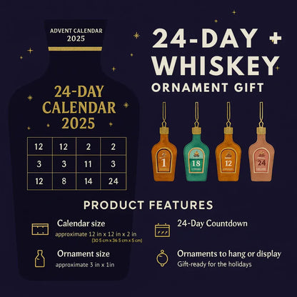 Whiskey-Themed Decorative Holiday Advent Countdown Calendar Set