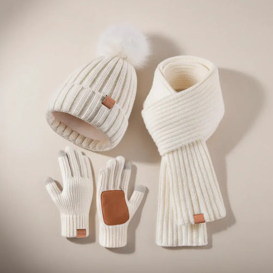 Winter Knit Hat, Scarf & Touchscreen Gloves Set