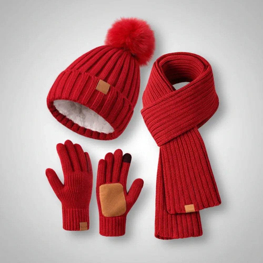 Winter Knit Hat, Scarf & Touchscreen Gloves Set