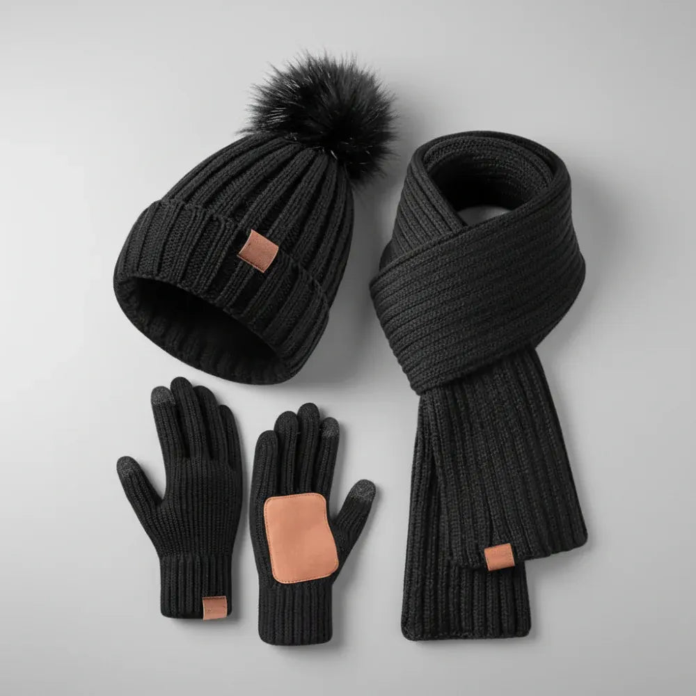 Winter Knit Hat, Scarf & Touchscreen Gloves Set