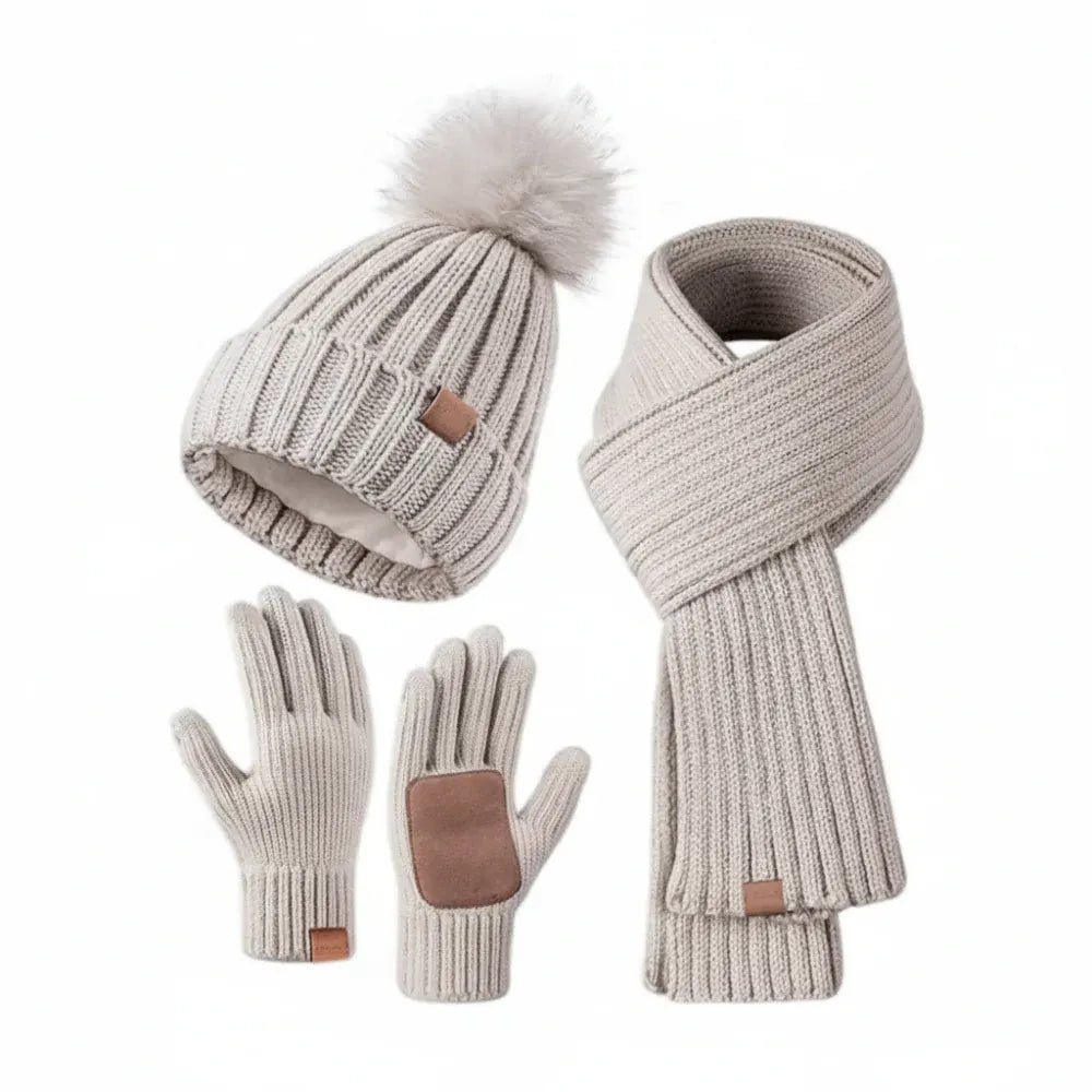 Winter Knit Hat, Scarf & Touchscreen Gloves Set