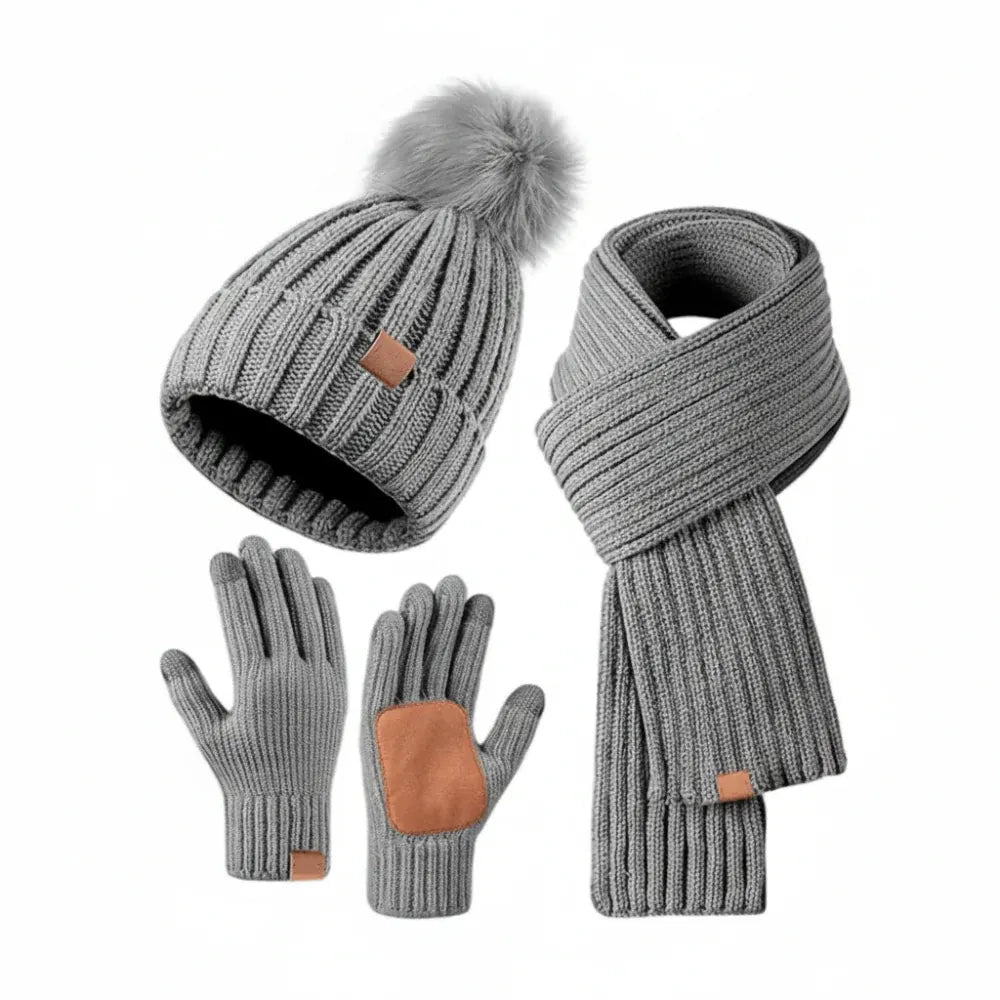 Winter Knit Hat, Scarf & Touchscreen Gloves Set
