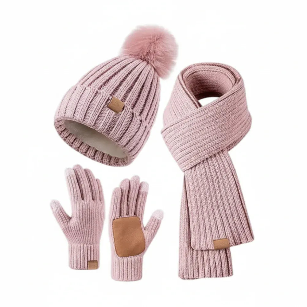 Winter Knit Hat, Scarf & Touchscreen Gloves Set