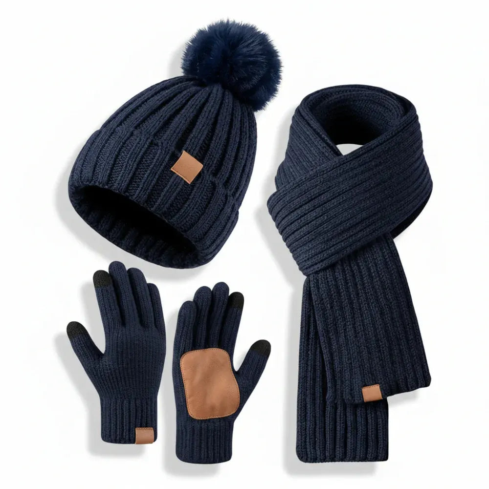 Winter Knit Hat, Scarf & Touchscreen Gloves Set