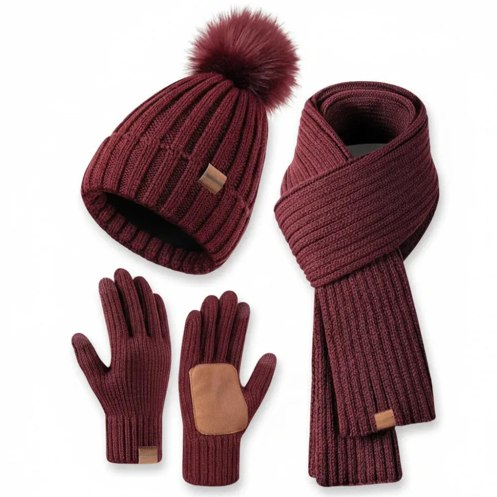 Winter Knit Hat, Scarf & Touchscreen Gloves Set