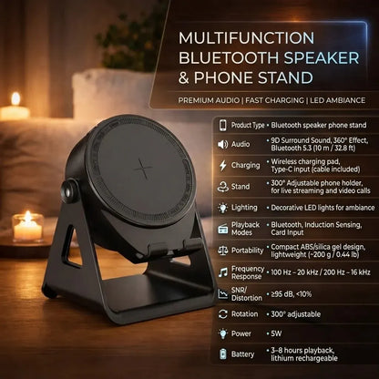 Wireless Charging Phone Stand with Built-In Bluetooth Speaker