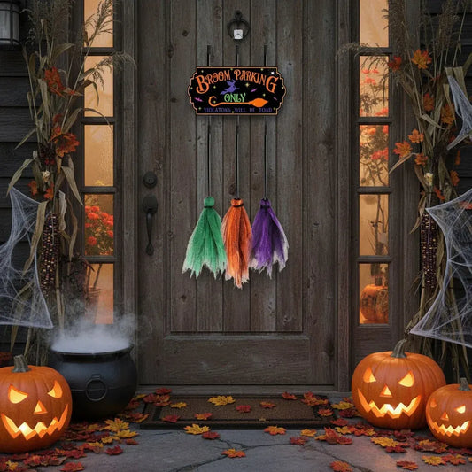 Witch Broom Parking Sign - Fun Halloween Home Decor Accent