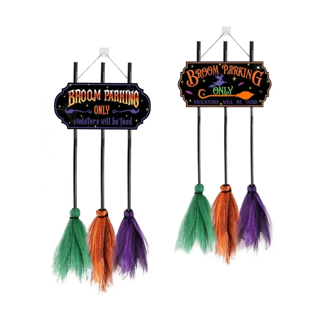 Witch Broom Parking Sign - Fun Halloween Home Decor Accent