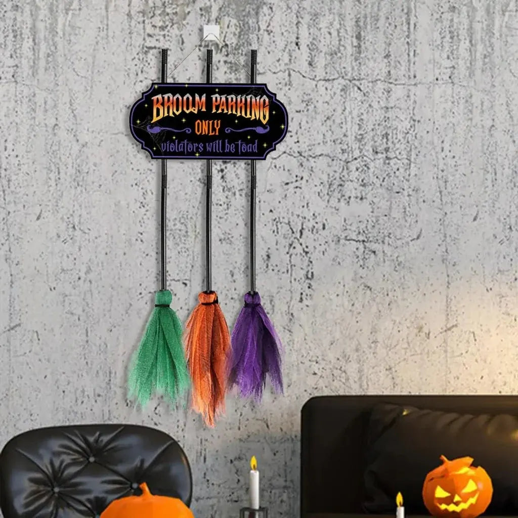 Witch Broom Parking Sign - Fun Halloween Home Decor Accent