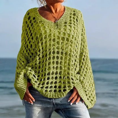 Women's Crochet Beach Cover Up Loose Fit Pullover Sweater Top