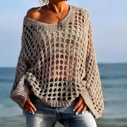 Women's Crochet Beach Cover Up Loose Fit Pullover Sweater Top