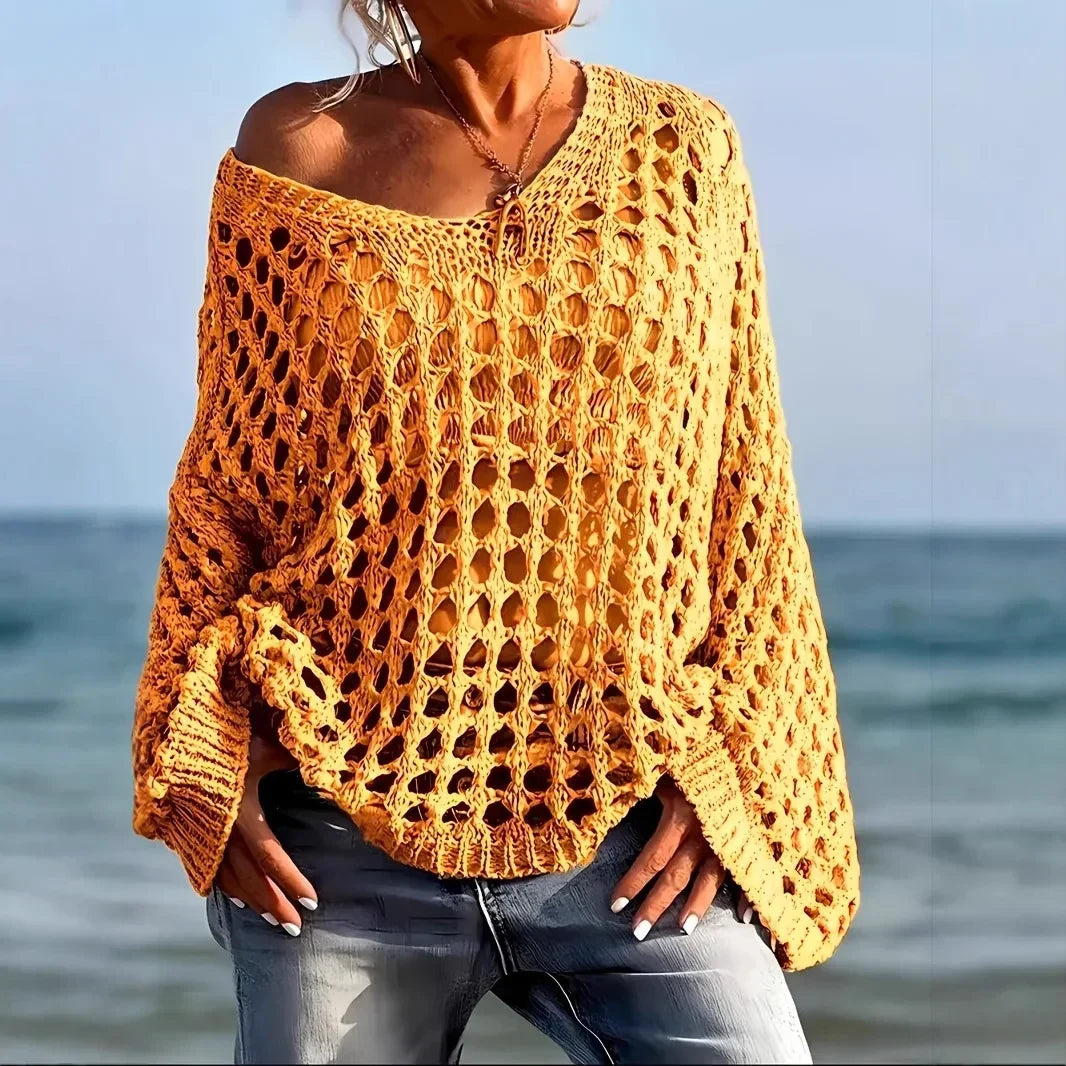 Women's Crochet Beach Cover Up Loose Fit Pullover Sweater Top