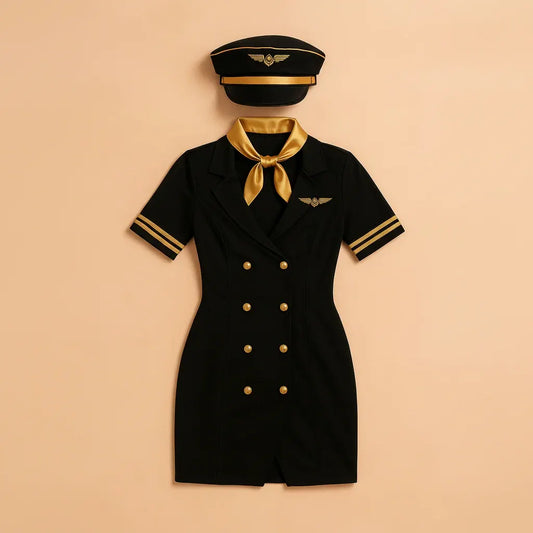 Women's Elegant Flight Attendant Costume Fancy Party Dress Outfit