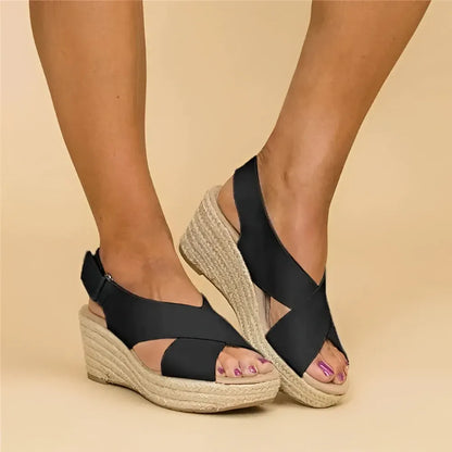 Women's Espadrille Wedge Sandals with Ankle Strap Design