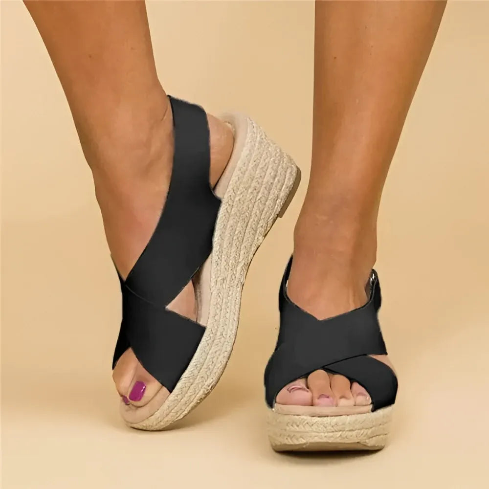 Women's Espadrille Wedge Sandals with Ankle Strap Design