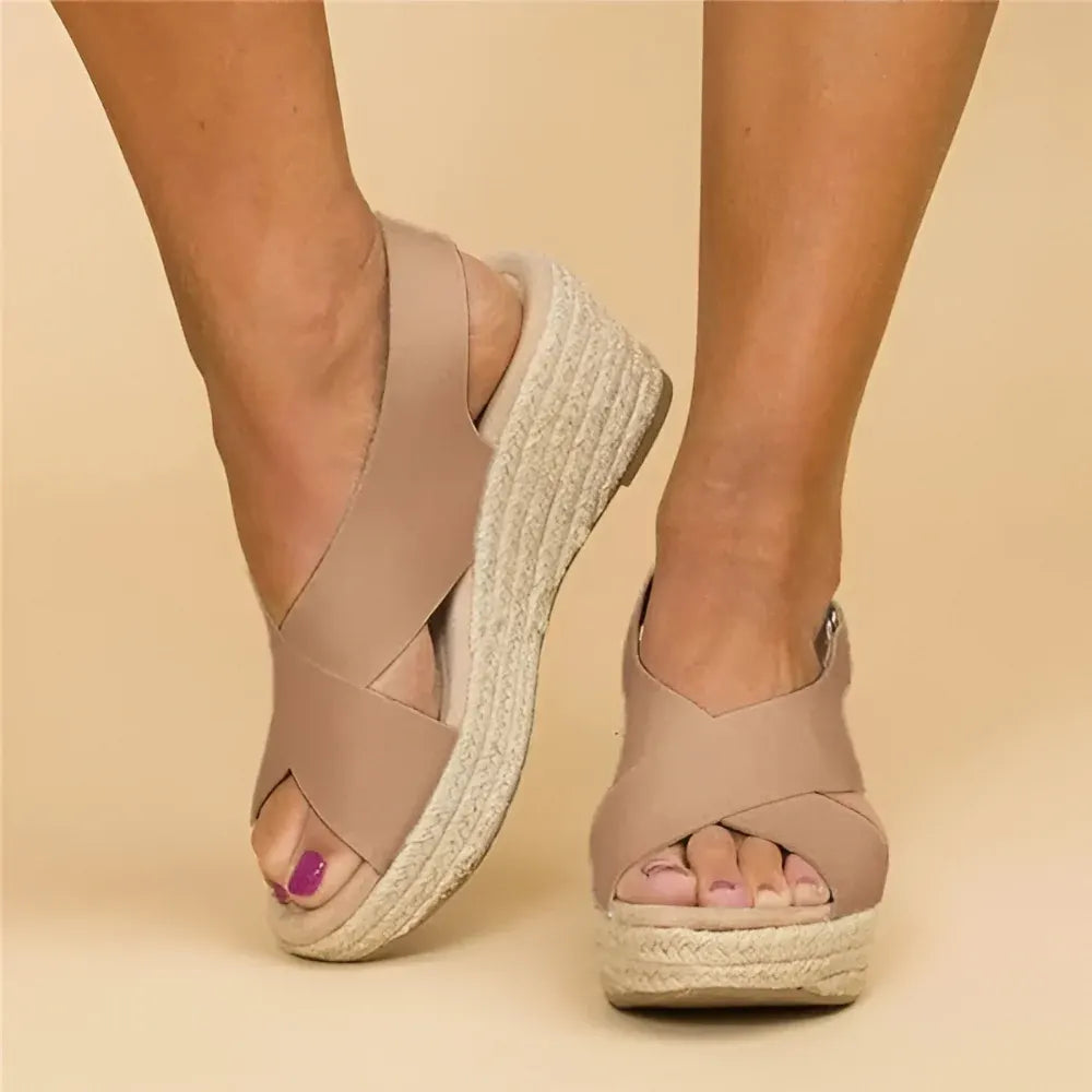 Women's Espadrille Wedge Sandals with Ankle Strap Design