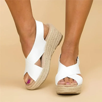 Women's Espadrille Wedge Sandals with Ankle Strap Design