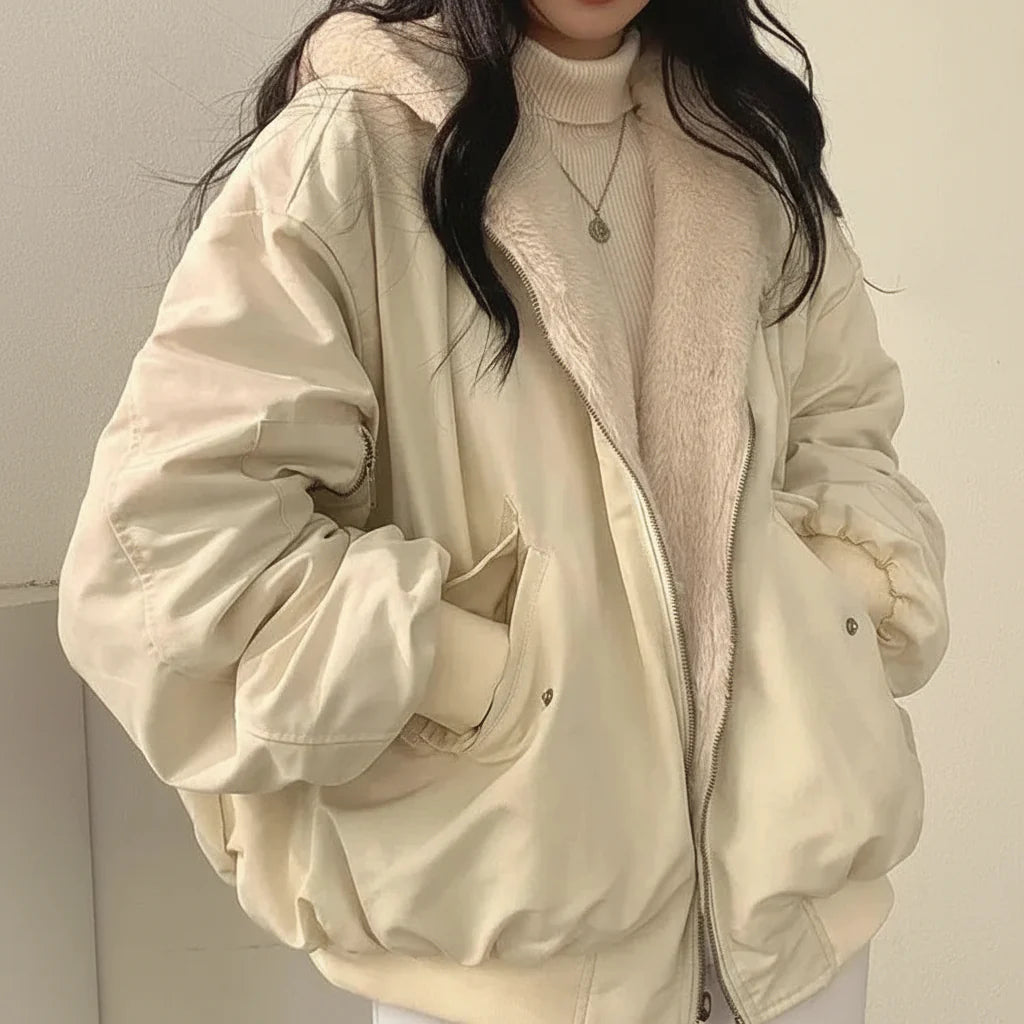Women's Fleece-Lined Zip-Up Casual Winter Coat