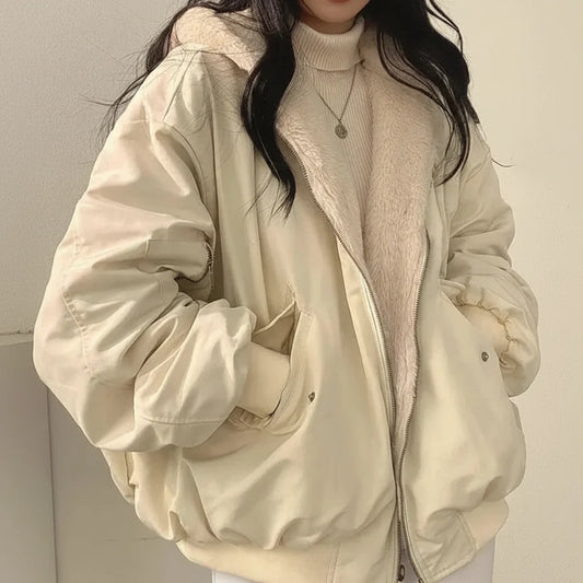 Women's Fleece-Lined Zip-Up Casual Winter Coat
