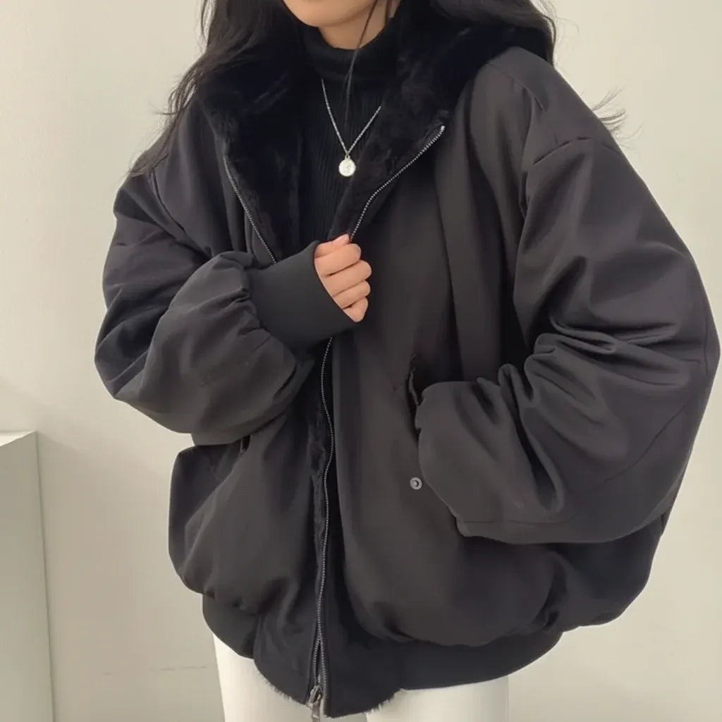 Women's Fleece-Lined Zip-Up Casual Winter Coat