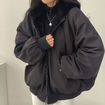 Women's Fleece-Lined Zip-Up Casual Winter Coat