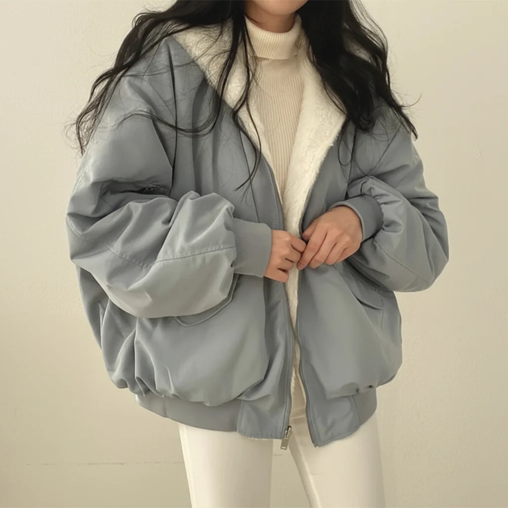 Women's Fleece-Lined Zip-Up Casual Winter Coat