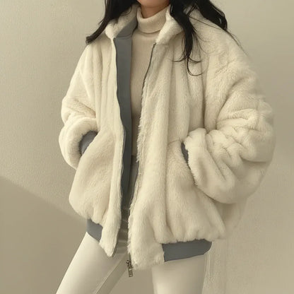 Women's Fleece-Lined Zip-Up Casual Winter Coat