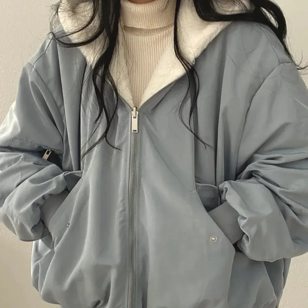 Women's Fleece-Lined Zip-Up Casual Winter Coat