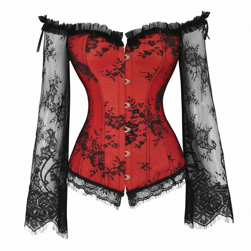 Women's Gothic Corset Lace-Sleeve Halloween Costume Outfit
