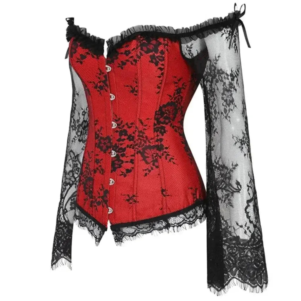 Women's Gothic Corset Lace-Sleeve Halloween Costume Outfit