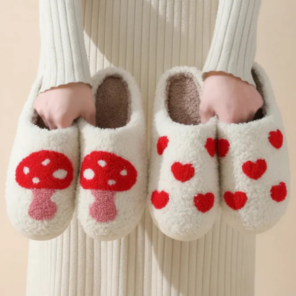 Women's Heart Print Memory Foam House Slippers