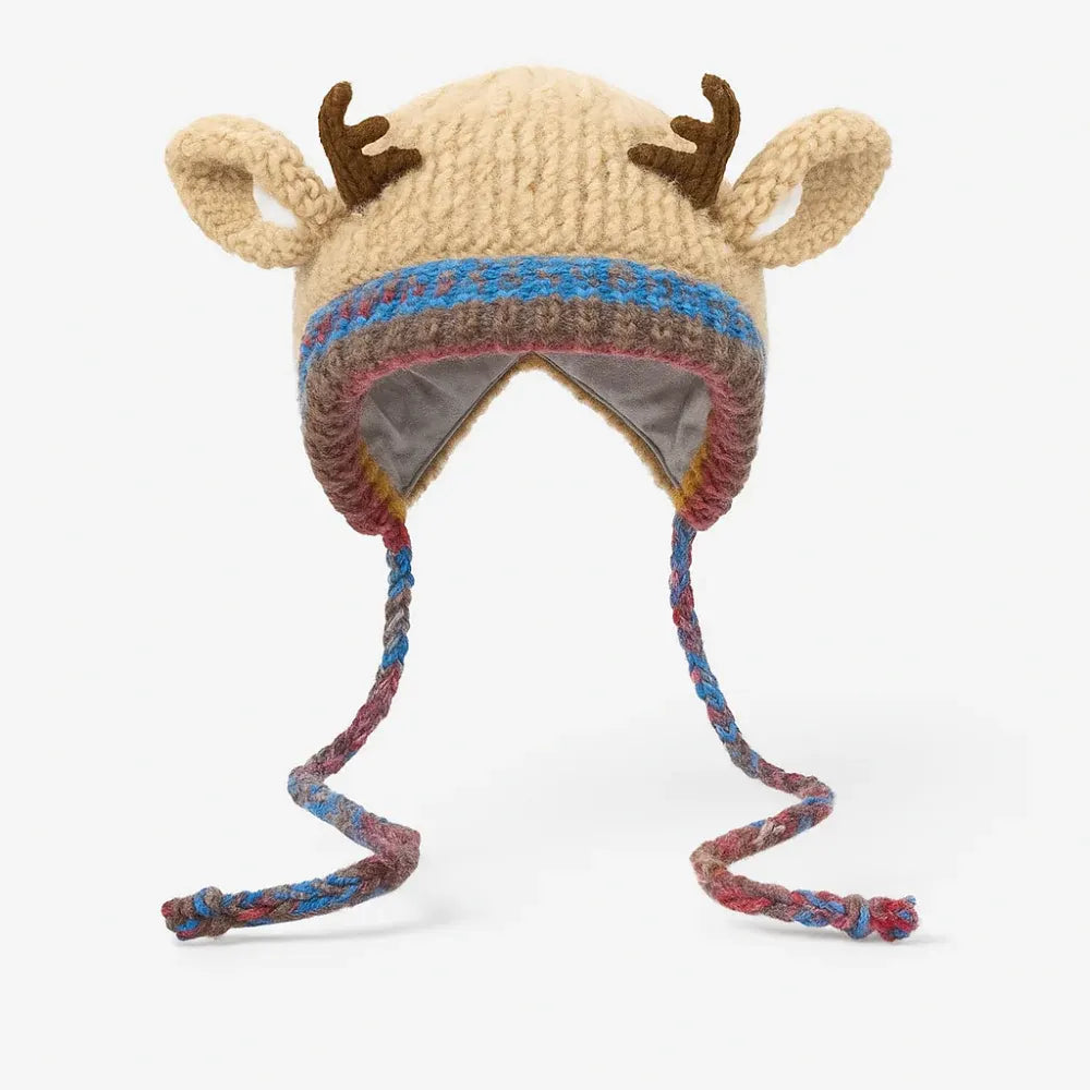 Women's Knitted Reindeer Ear-Flap Winter Beanie Hat