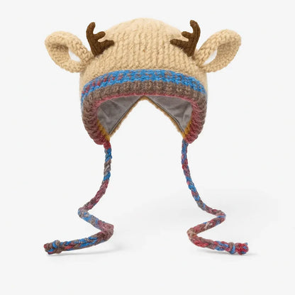 Women's Knitted Reindeer Ear-Flap Winter Beanie Hat