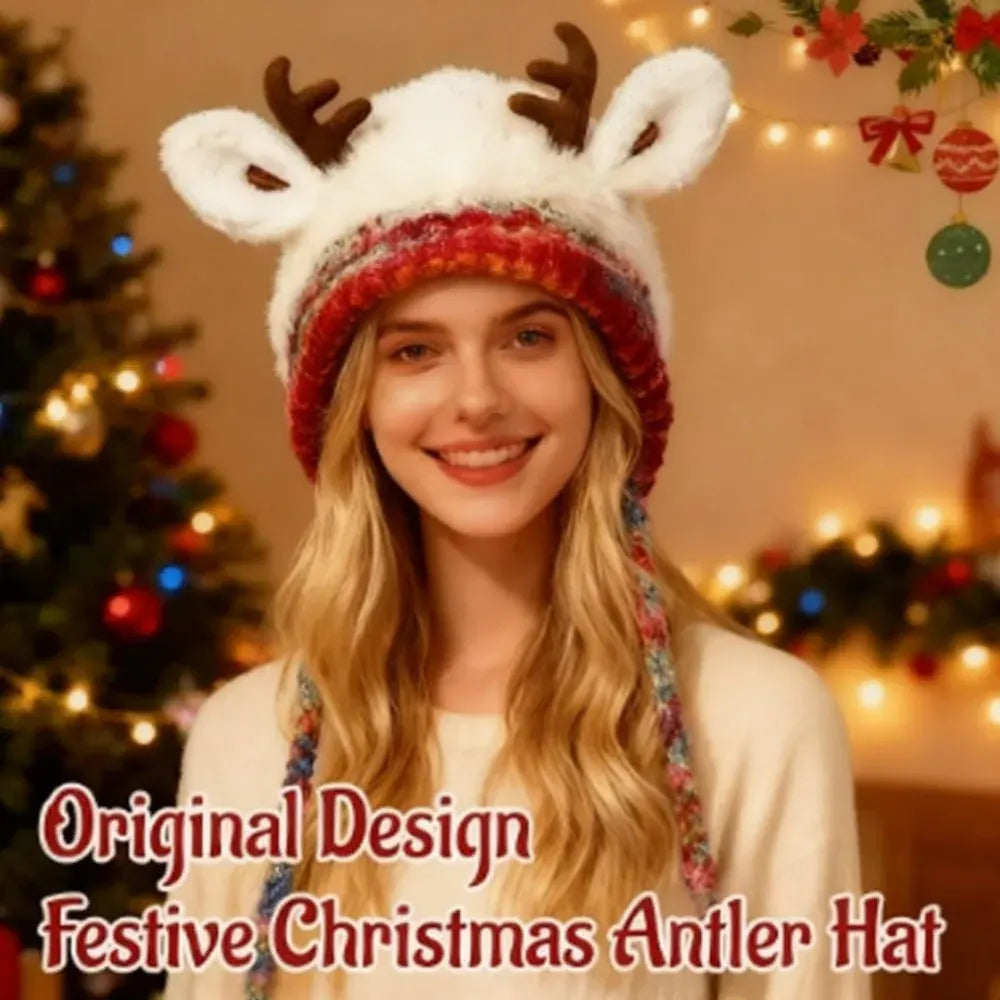 Women's Knitted Reindeer Ear-Flap Winter Beanie Hat