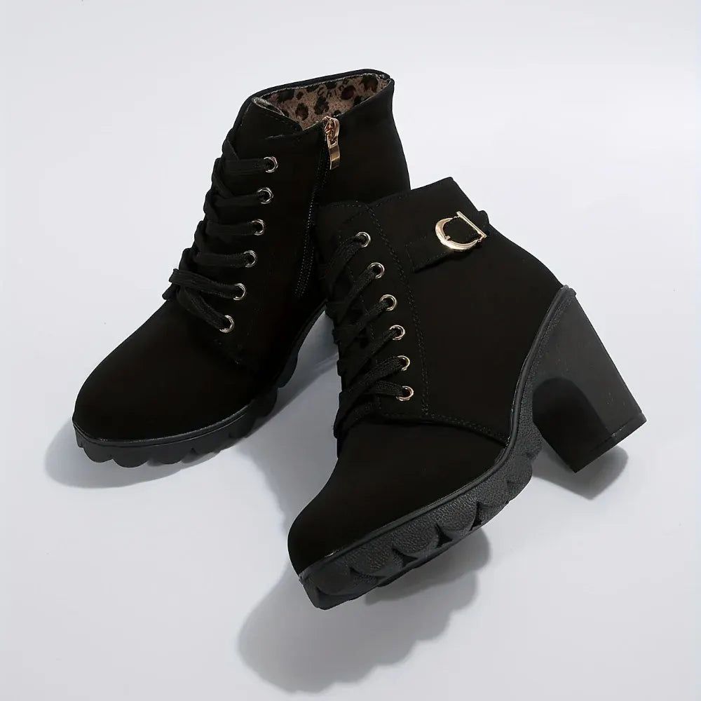Women's Lace-Up Block Heel Casual Ankle Booties