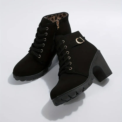Women's Lace-Up Block Heel Casual Ankle Booties
