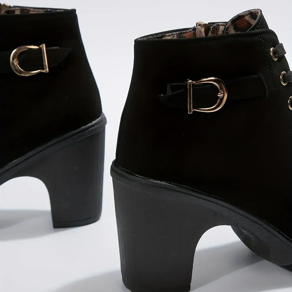 Women's Lace-Up Block Heel Casual Ankle Booties