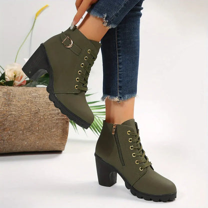 Women's Lace-Up Block Heel Casual Ankle Booties