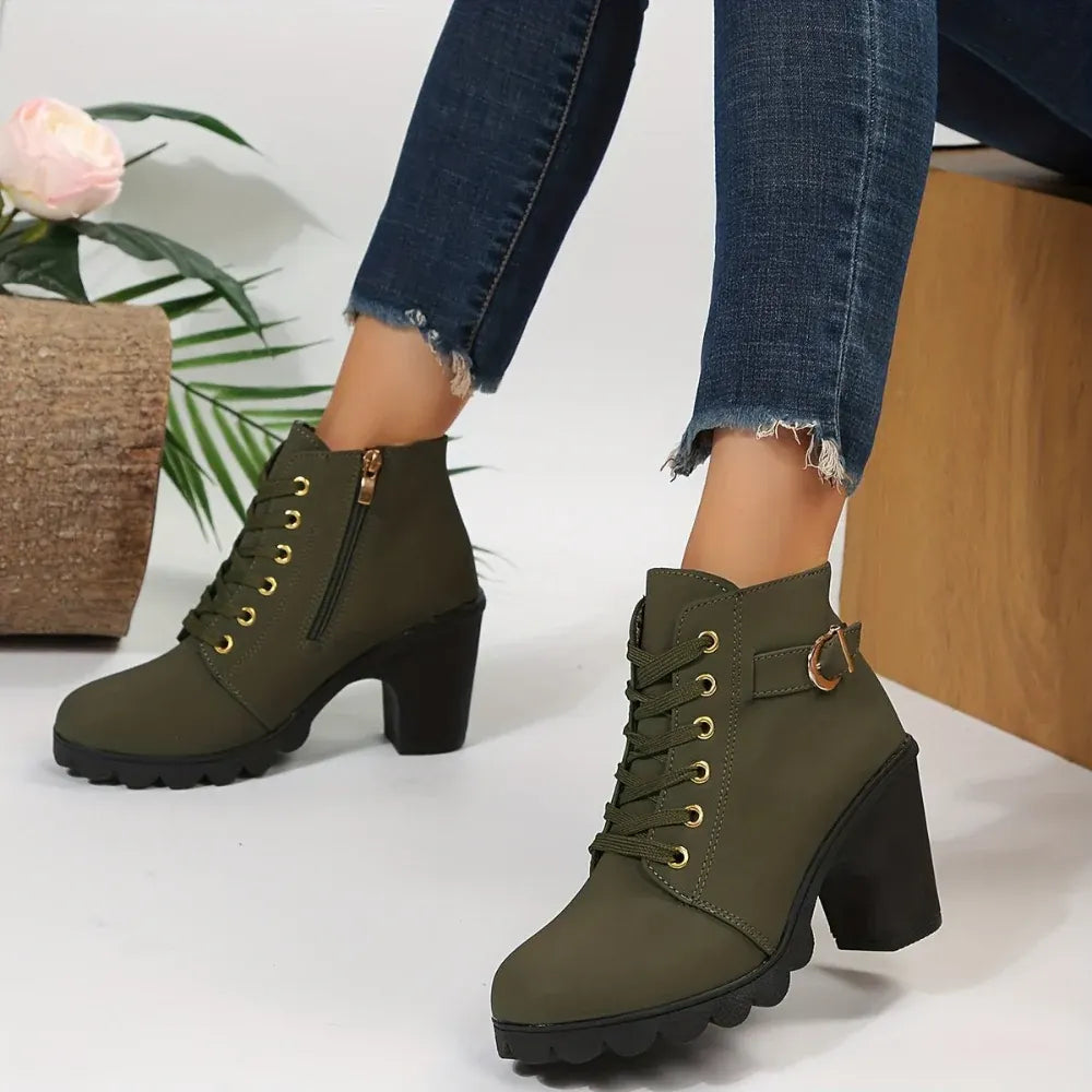 Women's Lace-Up Block Heel Casual Ankle Booties