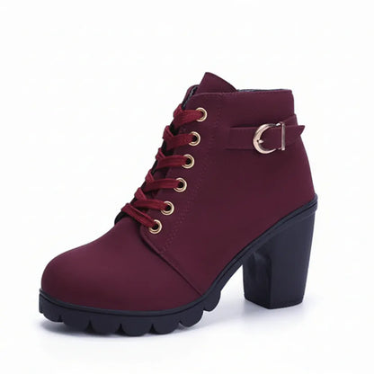 Women's Lace-Up Block Heel Casual Ankle Booties