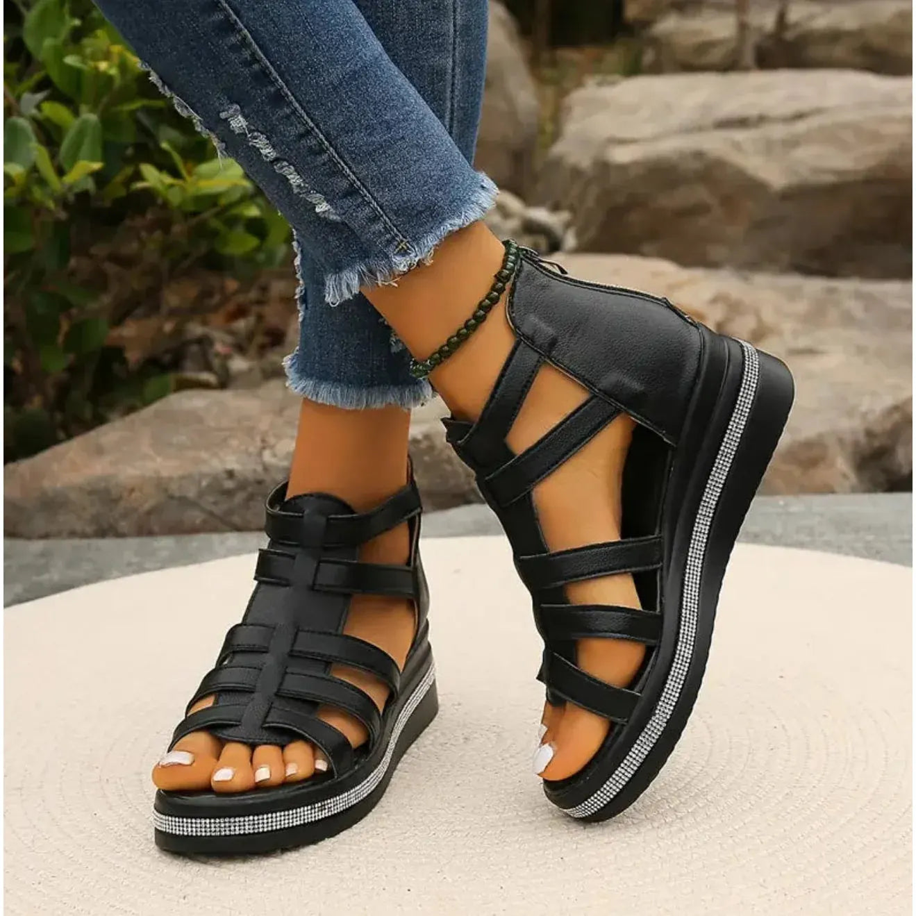 Women's Open Toe Wedge Platform Sandals with Adjustable Strap