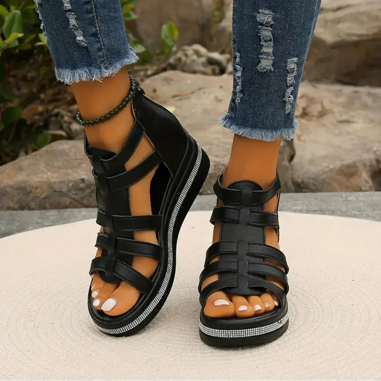 Women's Open Toe Wedge Platform Sandals with Adjustable Strap