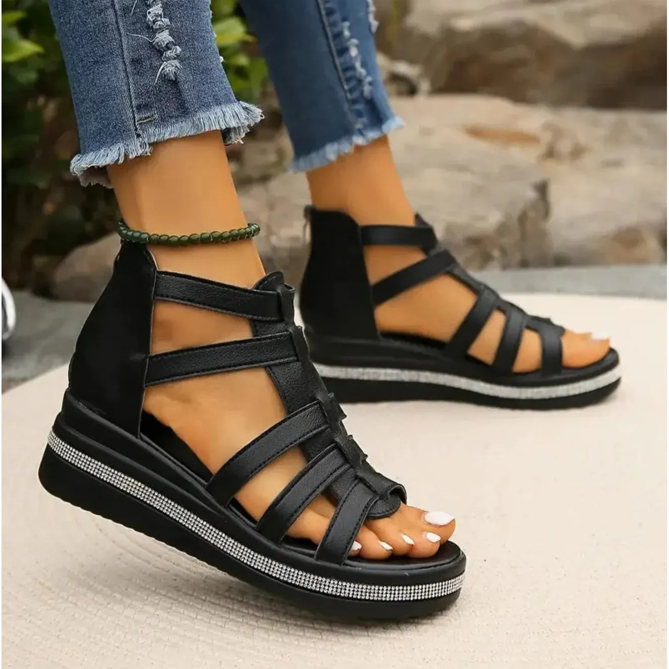 Women's Open Toe Wedge Platform Sandals with Adjustable Strap