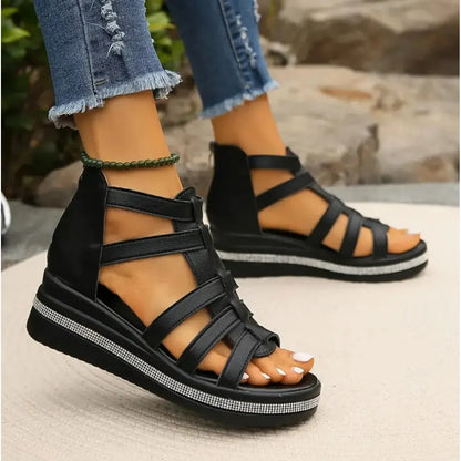 Women's Open Toe Wedge Platform Sandals with Adjustable Strap