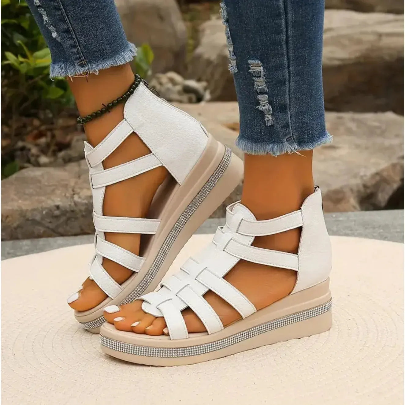 Women's Open Toe Wedge Platform Sandals with Adjustable Strap